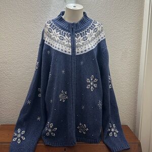Vintage Embellished Snowflake Fair Isle zip up Sweater